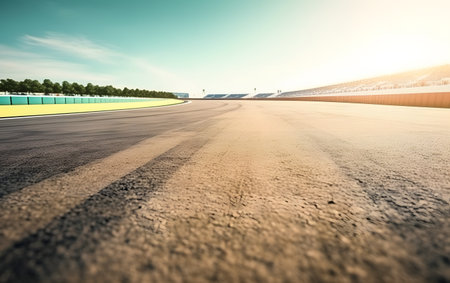 Asphalt road and city skyline at sunset,panoramic viewの素材