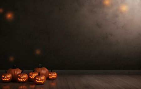 Halloween pumpkins in front of a dark wall - 3D Renderingの素材