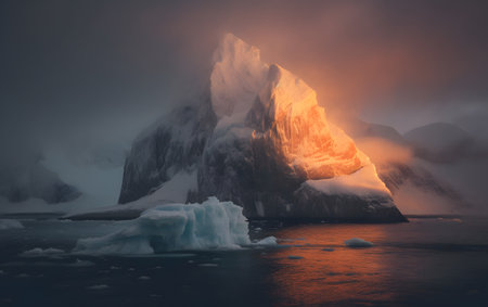 Antarctic iceberg on the ocean at sunset. 3d renderingの素材