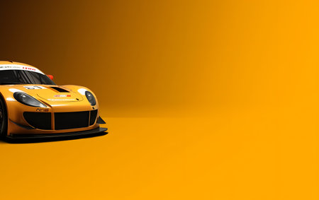 3d rendering of a racing car on a yellow background with copy spaceの素材