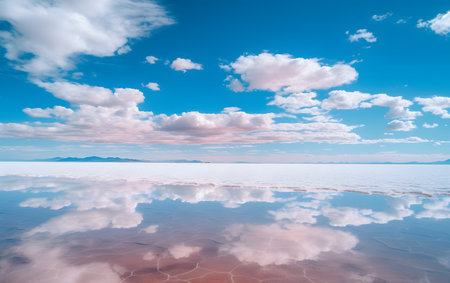 Reflection of clouds in Salar de Uyuni salt lake, Boliviaの素材