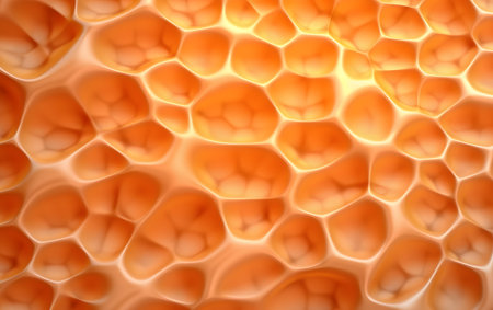 3d rendering of an abstract orange background with holes in the skinの素材
