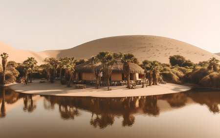 3d render of a hut in the middle of the desert.の素材