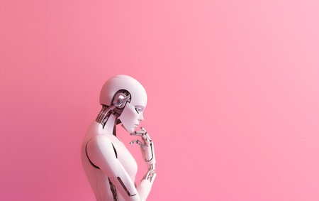 Humanoid robot on pink background with copy space. 3d renderingの素材