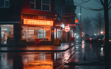 Night view of a wet street in Delft, Netherlandsの素材