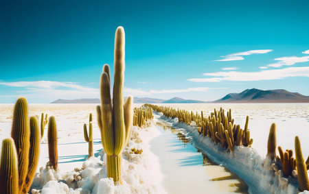 Cactuses in the Salar de Uyuni, Boliviaの素材