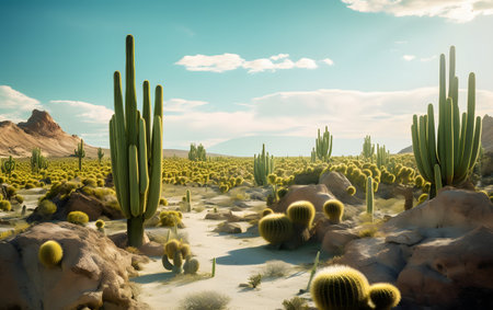 Cactuses in the desert of Saguaro National Park, USAの素材