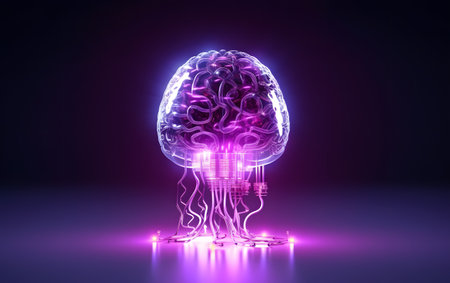 3d render of human brain with glowing neon light, abstract backgroundの素材