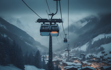 Cable car in the mountains. Ski resort in the Alps.の素材