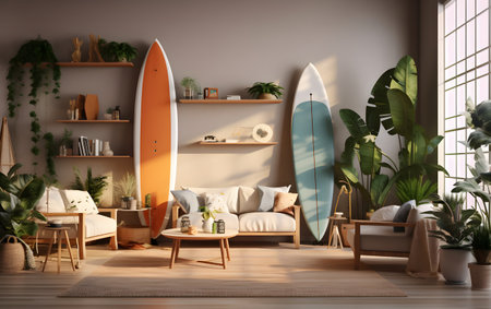 Interior of modern living room. 3d render illustration mock upの素材