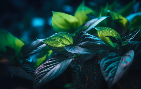 Close up of green leaves with blurred background. Selective focus.の素材