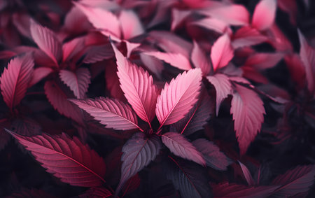 cannabis leaves background, red color toned image with selective focusの素材