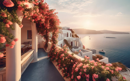 White architecture on Santorini island, Greece. Beautiful summer landscape.の素材