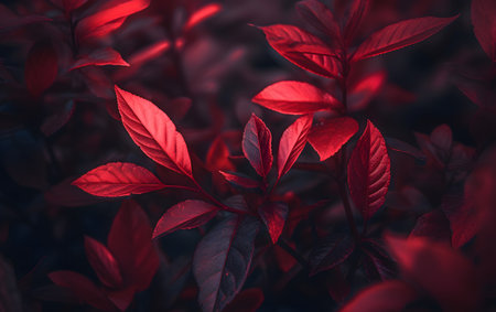 Beautiful red leaves on a dark background. Selective focus.の素材