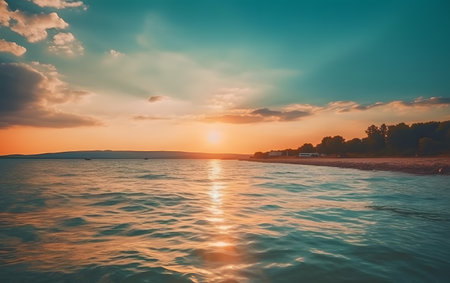 Beautiful sunset over the sea. Nature composing. Toned.の素材