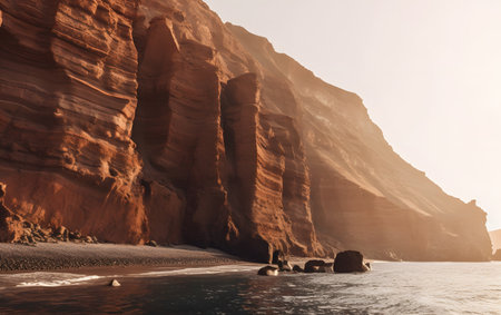 Fuerteventura, Canary Islands, Spain. Red sandstone cliffs.の素材