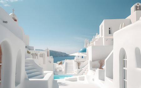 White architecture on Santorini island, Greece. 3D renderingの素材
