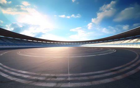 Empty race track with blue sky and clouds. 3d rendering.の素材