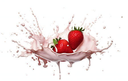 strawberry in milk splash isolated on white background. 3d illustrationの素材