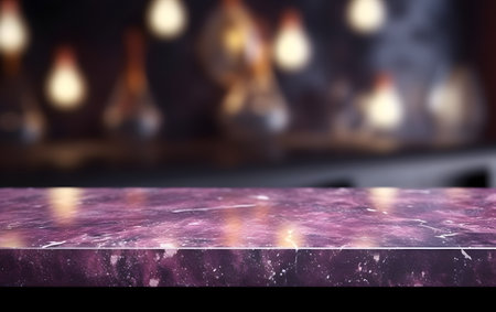 Empty marble table top on blurred background. For product display assemblyの素材