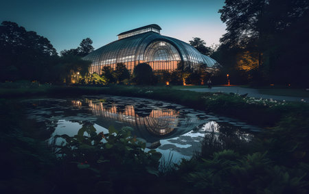 Night view of the Botanical Garden in Wroclaw, Polandの素材
