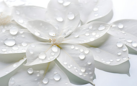 Beautiful white frangipani flowers with water drops on white backgroundの素材