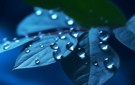 Water droplets on green leaf macro close up. Nature background.の素材