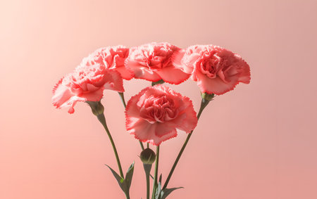 Beautiful pink carnation flowers on pink background with copy space.の素材
