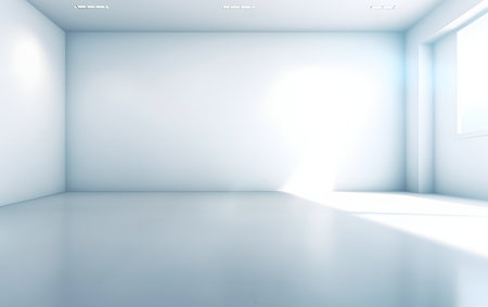 Empty room with blue walls and white floor. 3d rendering.の素材