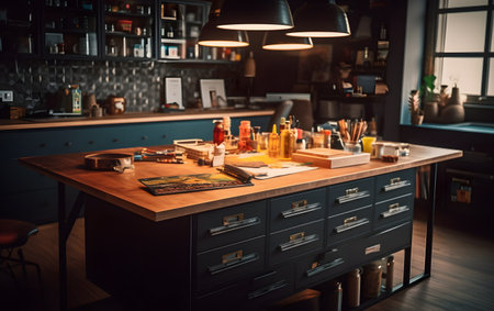 Interior of a modern barber shop with a lot of tools.の素材