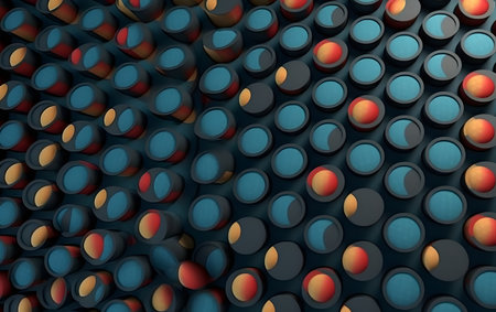 3d rendering of abstract geometric shapes in red, blue and black colorの素材