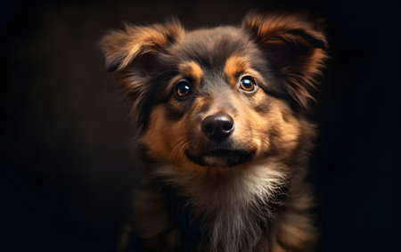 Portrait of a dog, shetland sheepdog on a dark backgroundの素材