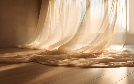 Curtain in the room with sunlight from window. 3d renderingの素材