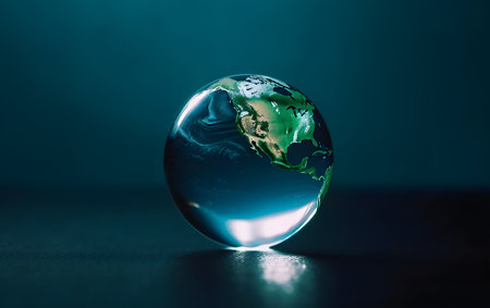 Glass globe on a dark background. Concept of global warming and climate change.の素材