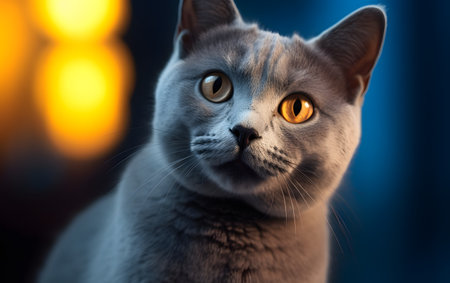 Portrait of a british shorthair cat with orange eyesの素材