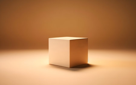 3d rendering of a simple white cube on a brown background.の素材
