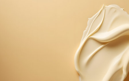 Creamy cream on a beige background. Top view.の素材