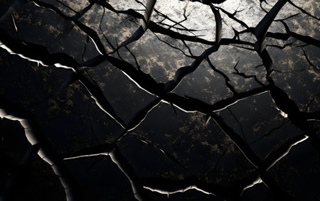 Cracks in the ground on a black background. 3d renderingの素材