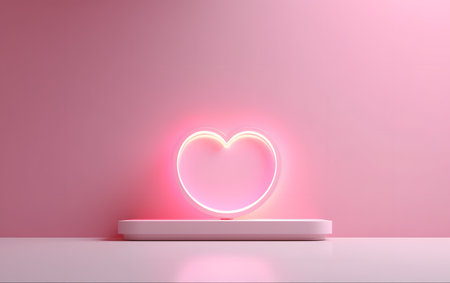 Neon heart shape on pink podium. Valentine's day background. 3D renderingの素材