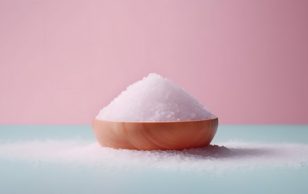 salt in a bowl on a blue background with a pink backgroundの素材