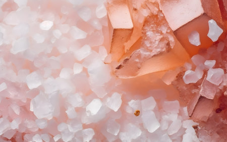 Close-up of salt crystals on a pink background. Macro.の素材