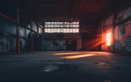 Abandoned factory interior. Industrial background. 3d rendering.の素材