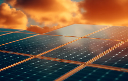 Solar panels against the sky. Photovoltaic cells. 3d renderingの素材