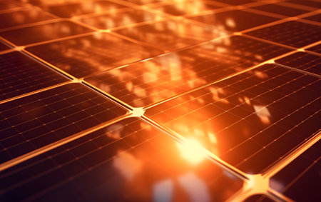 solar cell - abstract 3d illustration; shallow DOF; color toned imageの素材