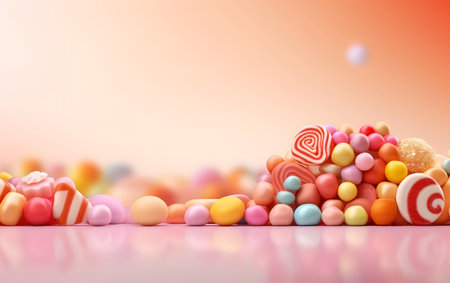 Colorful candies on a pink background. 3d rendering.の素材