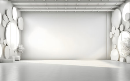 Modern bright interiors 3D rendering illustration. Room with white wallsの素材