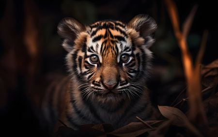 Portrait of a tiger cub in the jungle. (Panthera tigris)の素材