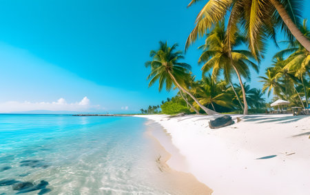 Beautiful tropical beach and sea with coconut palm tree - Holiday Vacation conceptの素材