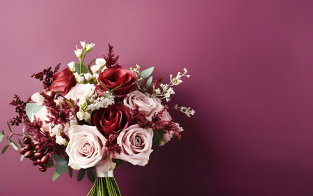 beautiful bouquet of different flowers on a pink background, copy spaceの素材