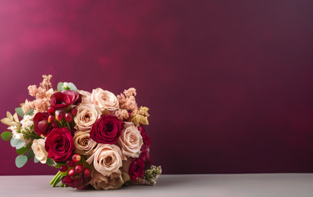 Bouquet of roses on a pink background with copy space.の素材